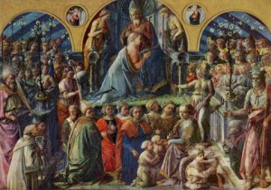 Incoronazione Maringhi, periodo 1441-1447 circa, cm. 200 x 287, tecnica a tempera su tavola, Galleria degli Uffizi, Firenze.